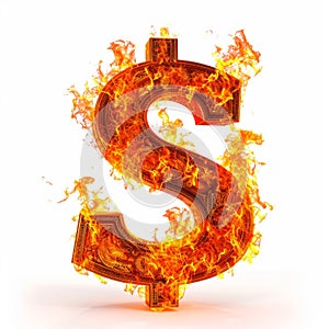 Fire Dollar Sign on White Background.