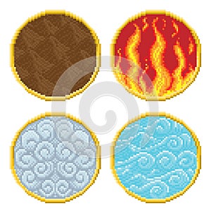 Fire Earth Air Water 4 Elements Pixel Art Icons