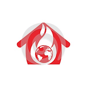 Fire and earth with home icon logo design.