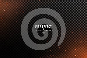 Fire effect with particles on a transparent dark background. The flame sparkles and smoke. Vector illustration