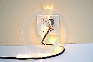 On fire electric wire plug Receptacle wall partition