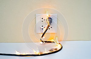 On fire electric wire plug Receptacle wall partition