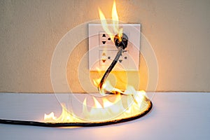 On fire electric wire plug Receptacle wall partition