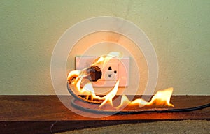 On fire electric wire plug Receptacle wall partition