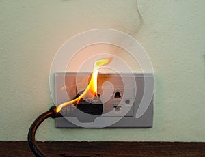 On fire electric wire plug Receptacle wall partition