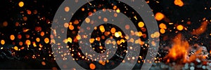 Fire embers particles over black