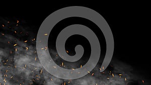 Fire embers particles texture overlays . Burn effect on isolated black background