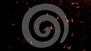 Fire embers particles texture overlays . Burn effect on isolated black background. Design element