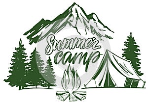 Fire emblem, rest in the forest, camping hand drawn vector illustration realistic sketch