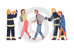 Fire Emergency with Firefighter Warning People when Smoke Vector Illustration