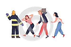 Fire Emergency with Firefighter Warning People when Smoke Vector Illustration