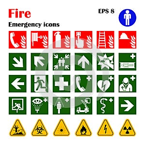 Fire emergency icons. Vector illustration.