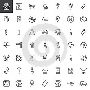 Fire emergency line icons set
