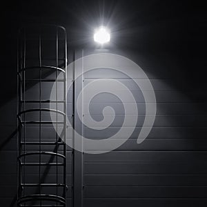 Fire emergency rescue access escape ladder stairway, bright lantern