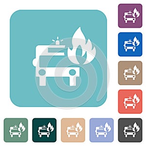 Fire engine with flame rounded square flat icons