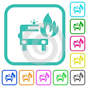 Fire engine with flame vivid colored flat icons