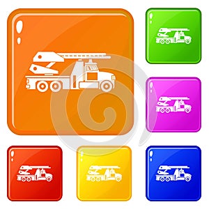 Fire engine icons set vector color