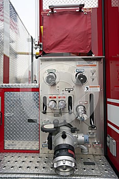 Fire engine instrument panelFire engine water discharge nozzle
