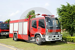 Fire engines in park photo