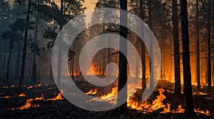 Fire engulfs the forest