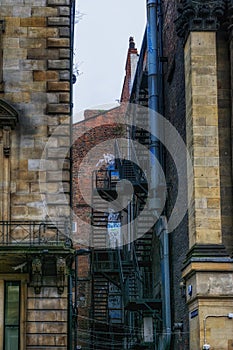 Fire escape in back alley, Newcastle Gateshead quayside