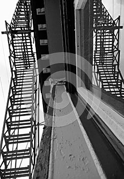 A fire escape off a balcony in The Flats - Cleveland - Ohio - USA