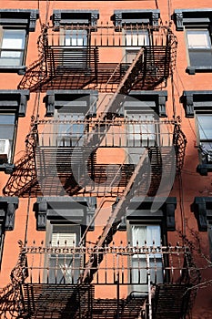 Fire Escape on an Old Orange Brick Building in Chelsea New York