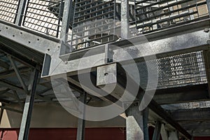 fire escape staircase, pedestrian passage for emergency exit. particular structure in galvanized stainless steel, with detail of