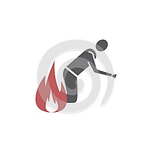 Fire evacuation vector sign. Burning man. Conflagration icon