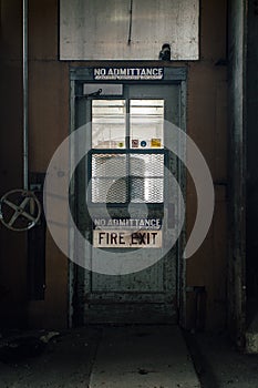 Fire Exit Door with Retro Signs - Abandoned Indiana Army Ammunition Depot - Indiana