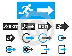 Fire Exit Flat Raster Icon Set