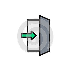 Fire exit sign, emergency exit flat color line icon.