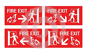 Fire exit sign for public facility in 4 variations