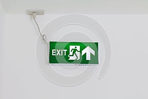 Fire Exit Signs, Fire escape green, Arrow Signs on white wall, Signs Emergency, Light box signs green, Safety first signs