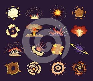 Fire explosion. Cloud lightning and blast vector cartoon burst