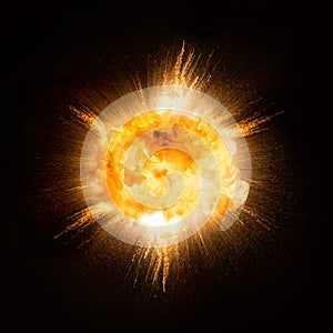 Fire explosion with sparks over a black background