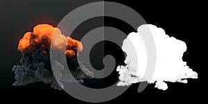 Fire explosions with alpha channel. Burning flames igniting. 3d rendering