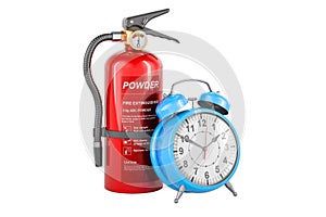 Fire extinguisher with alarm clock. 3D rendering