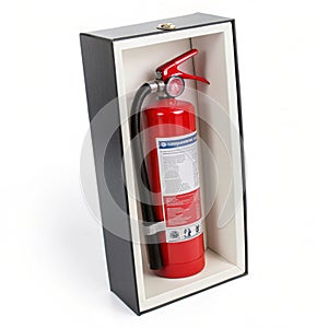 Fire extinguisher in box isolated on white background