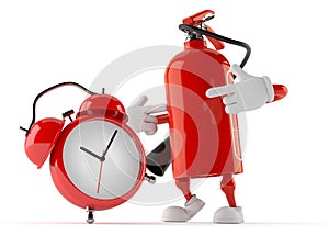 Fire extinguisher character with alarm clock