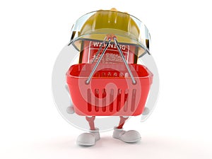 Fire extinguisher character holding shopping basket