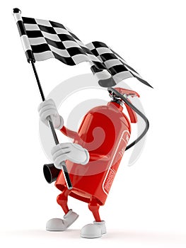 Fire extinguisher character waving race flag