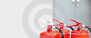 Fire extinguisher, Close-up red fire extinguishers tank in the building for fire equipment for extinguishing or protection and
