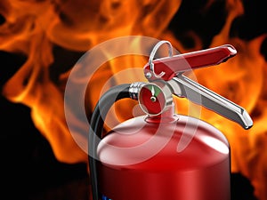 Fire extinguisher on flame background