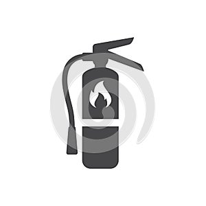 Fire extinguisher with flame black vector icon
