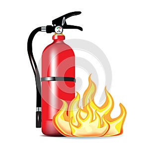 Fire extinguisher with flames