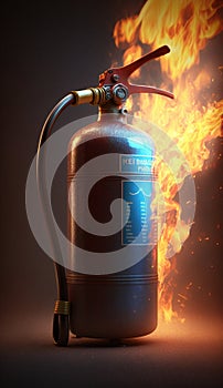 Fire Extinguisher with Flames in Background - Fighting Fire with Essential Safety Equipment