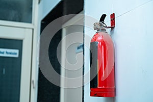 Fire extinguisher at hospital corridor as a safety measure or emergency protection