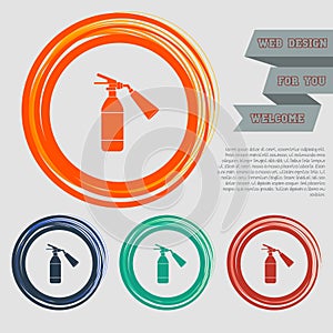 Fire extinguisher Icon on the red, blue, green, orange buttons for your website and design with space text.