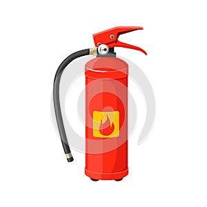 Fire extinguisher with long black hose vector illustration isolated